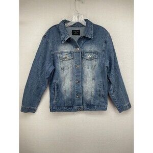 Love Tree Womens Jean Jacket Blue Small S Cotton Denim Laced Sleeves